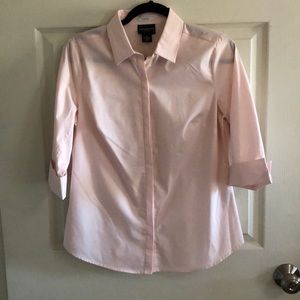 Pink elbow length button up blouse